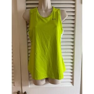 Under Armour Heat Gear green running tank L Back reflective built in bra